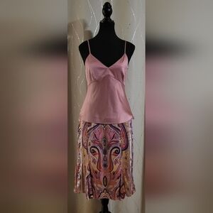 VINTAGE Y2K INC 100% Silk 2pc Set Paisley Midi Skirt & Cami Size 8